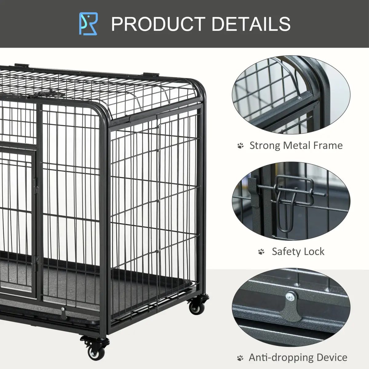 Unbranded 78x109cm Metal Dog Cage Kennel w/ Locking Door & Wheels Large Pets Pawhut - Dog Kennel