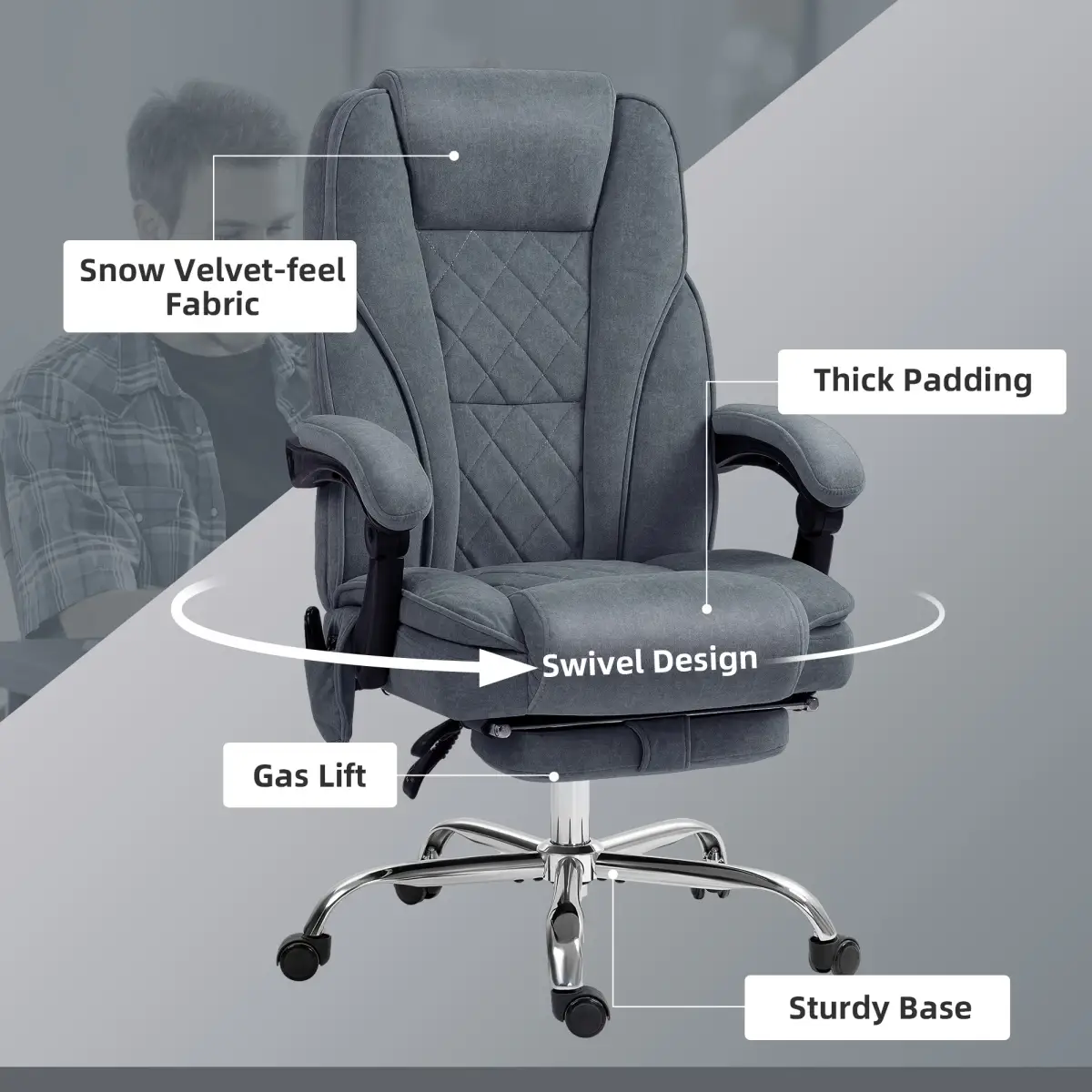 N/A Massaging Office Chair For Home Office With 135 Degree Recline Footrest HOMCOM Six Point Vibration And Timer - Office Chair