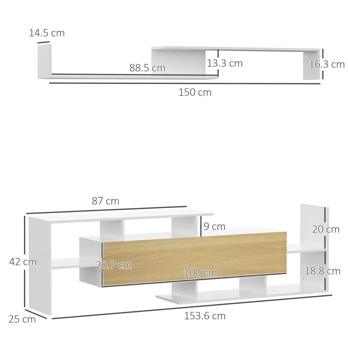 HOMCOM TV Cabinet With Floating Shelf 65 Inch TV Ready by HOMCOM