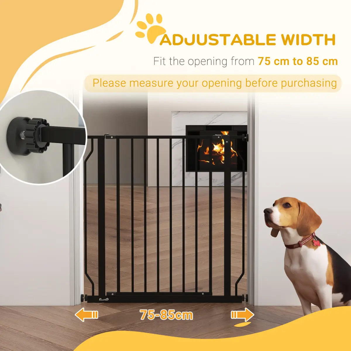PawHut PawHut Dog Gate Wide Stair Gate w/ Door Pressure Fit, 75-85W cm, Black - Pet Gate