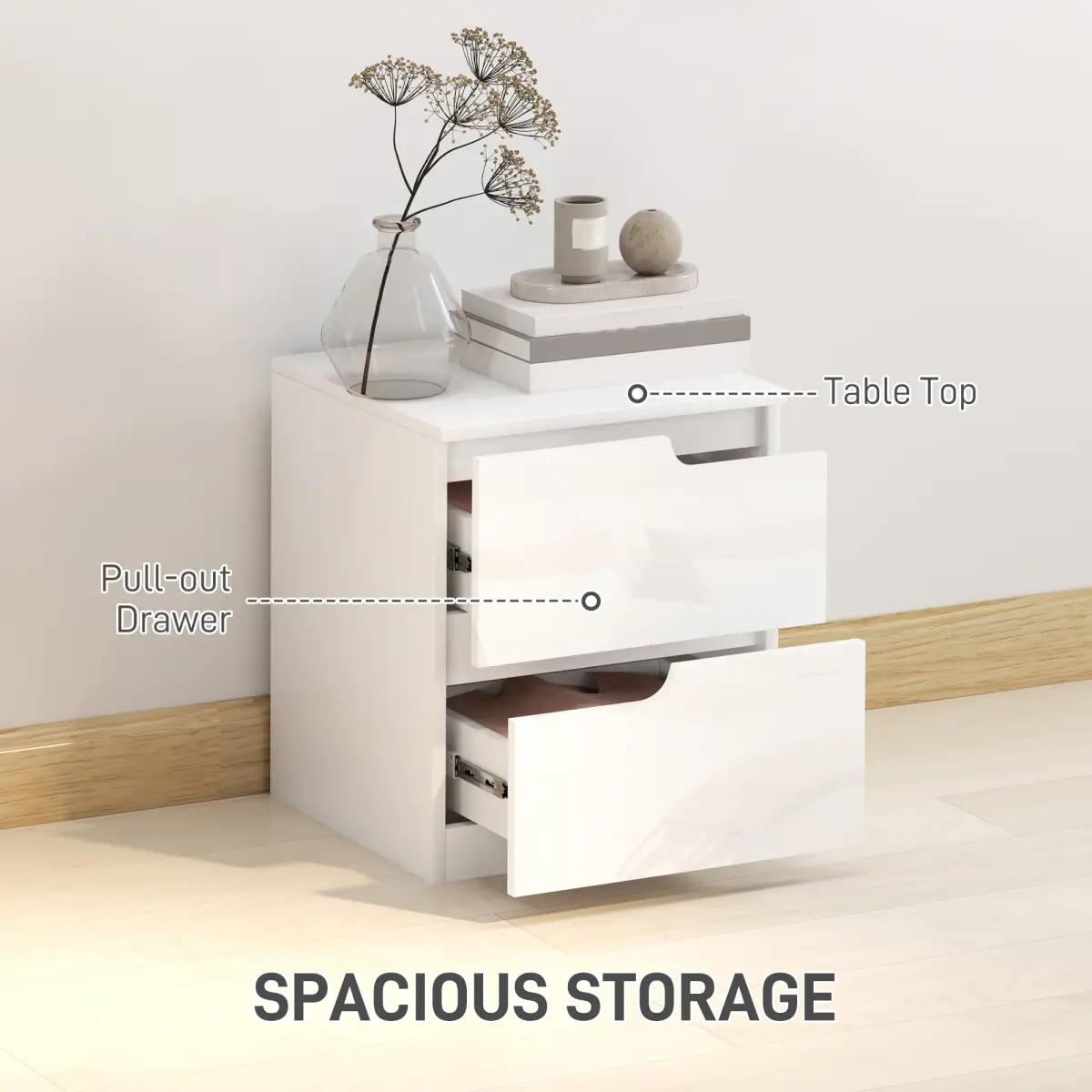 HOMCOM HOMCOM Modern Bedside Table with 2 Drawers for Bedroom, Living Room, White - Bedside Table
