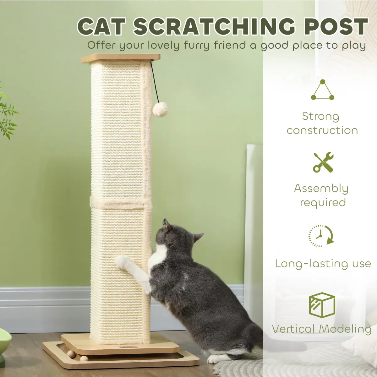 PawHut PawHut 87cm Cat Scratching Post 3 in 1 Cat Scratcher w/ Track Ball Toy - Cat Tree