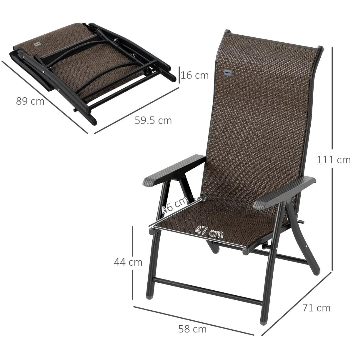 Outsunny Outsunny Set of 4 Outdoor Rattan Folding Chair w/ Adjustable Backrest Brown - Folding Chairs