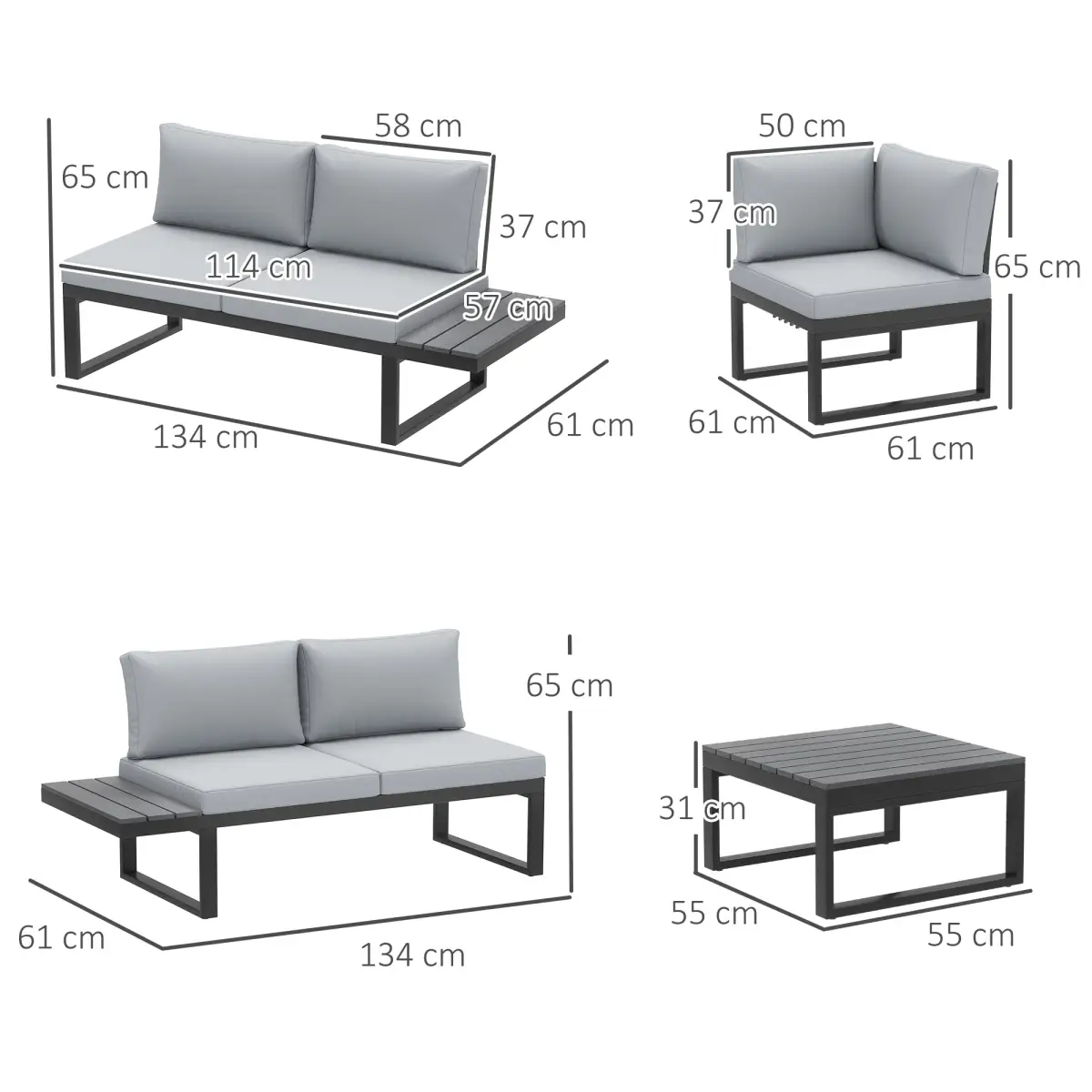 Outsunny Outsunny 4 PCs Garden Set w/ 5-Level Recline Corner Conversation Sofa Set - Garden Sofa Sets
