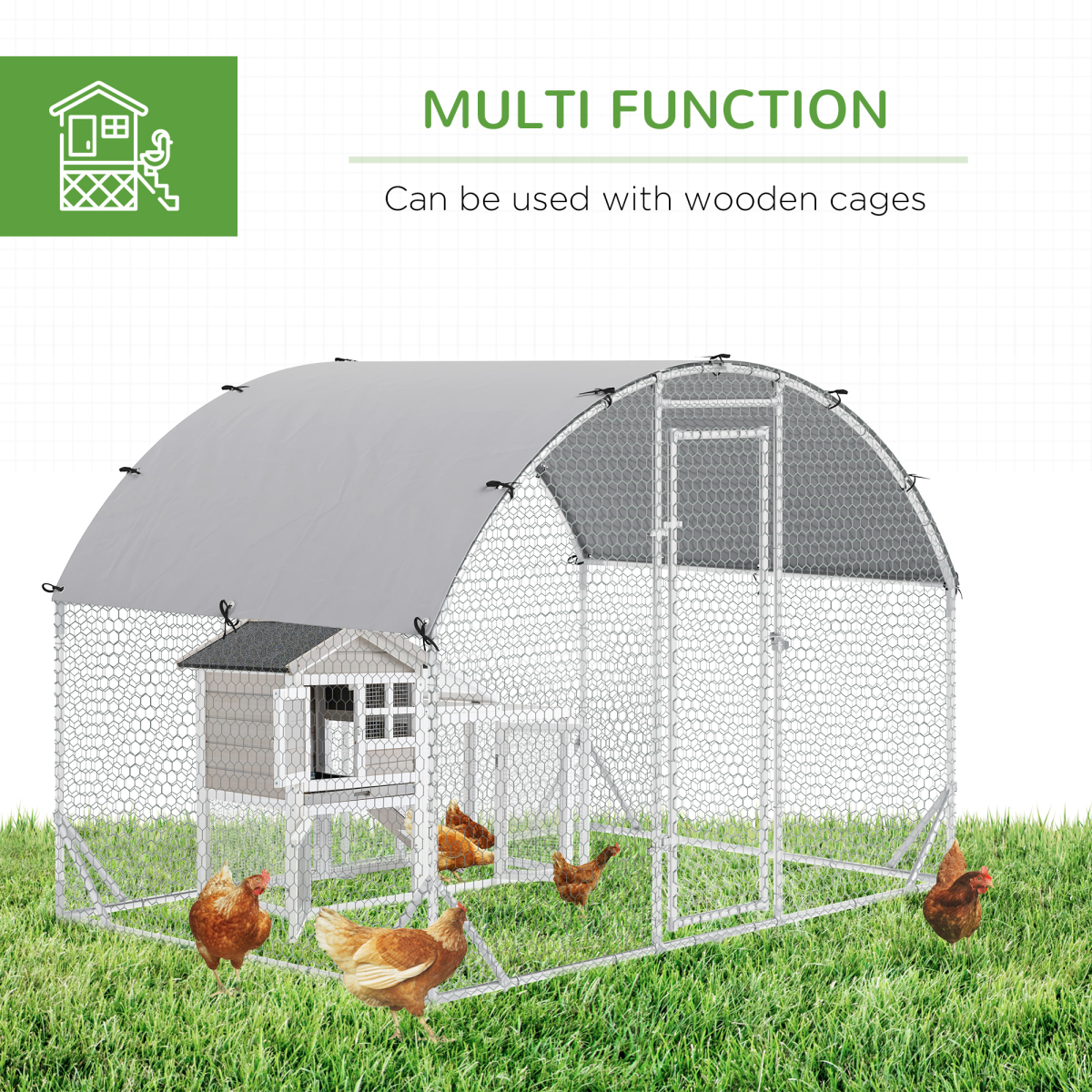 Chicken Run One Room Galvanised Chicken Coop Hen House w/ Cover 2.8 x 1.9 x 2m - from Pawhut