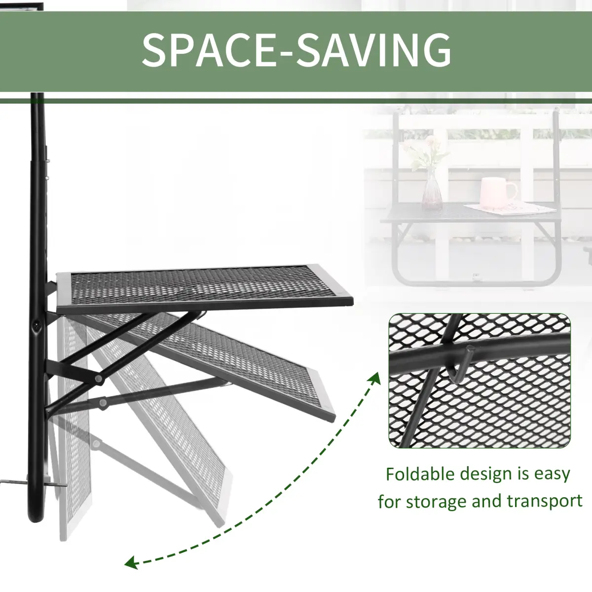 Outsunny Balcony Hanging Table, Metal Wall Mount Desk, Adjust Black - Desk