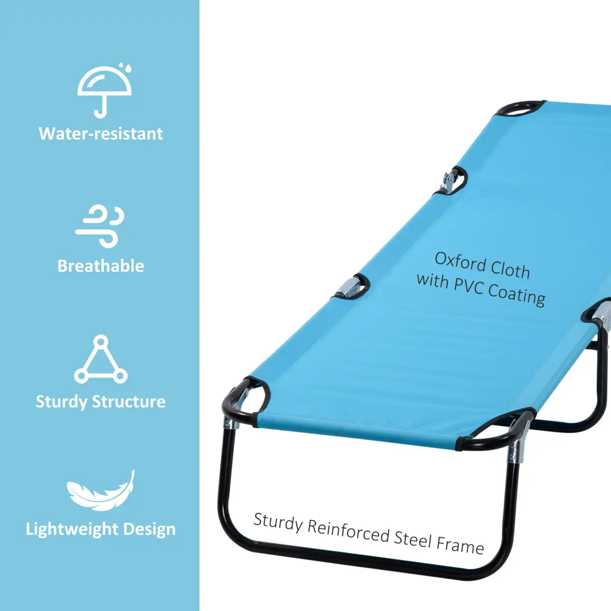 Outsunny Outsunny Reclining Lawn Chaise Lounge Folding Chair Adjustable Backrest, Blue - Sun Lounger