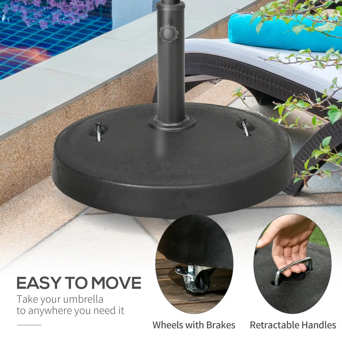 Outsunny Outsunny 23.5kg Round Resin Garden Parasol Base for Poles of 38mm-48mm - Parasol