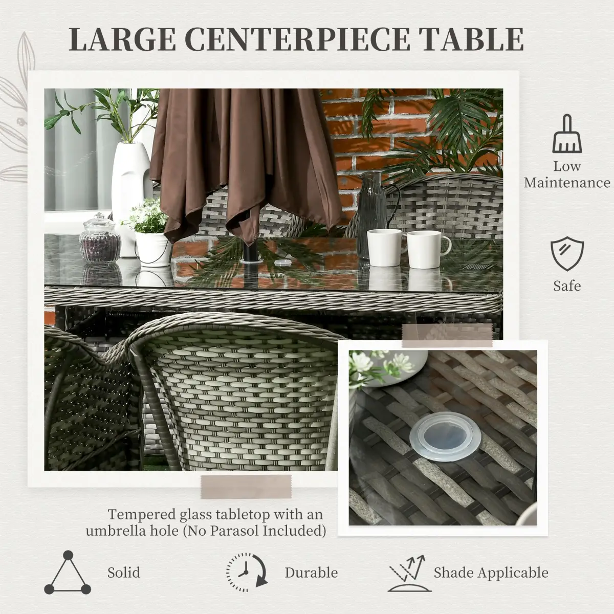 Outsunny Outsunny 7 Pieces Rattan Dining Sets w/ Tempered Glass Umbrella Hole Table - Garden Set