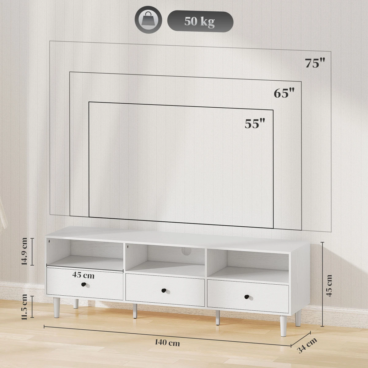HOMCOM HOMCOM TV Unit 75 Inch With Drawers Shelves Living Room - TV Unit