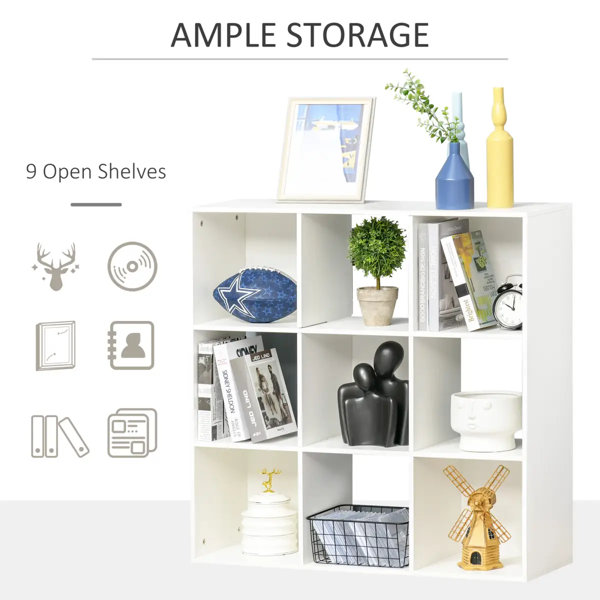 Unbranded 9 Cube Storage Cabinet Bookcase Bookshelf Home Office Shelf, White - Bookcase