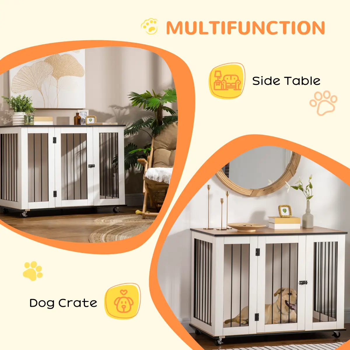 Unbranded Dog Crate Furniture End Table w/ Lockable Door, for Large Dogs - White Pawhut -