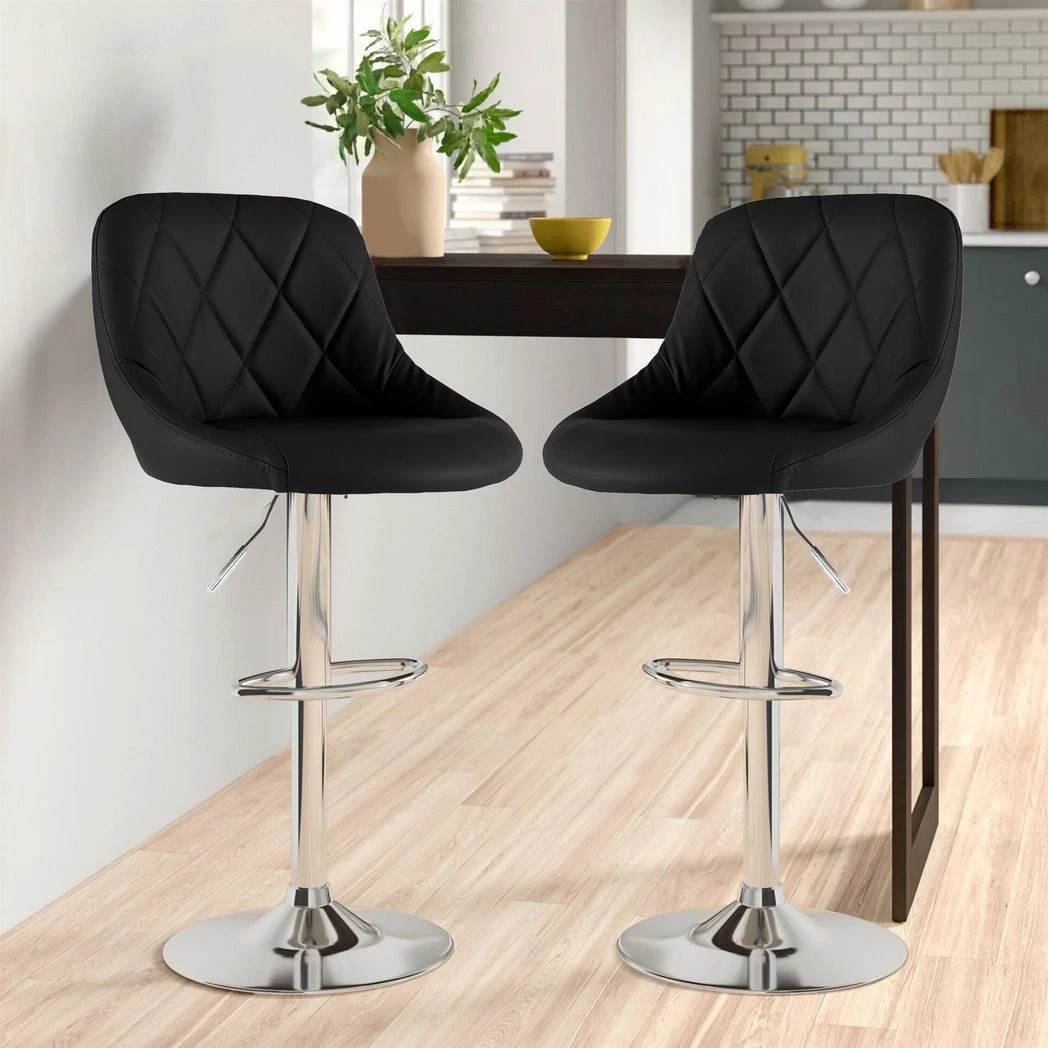 Neo Set of Two Black Leather Bar Stools by Neo