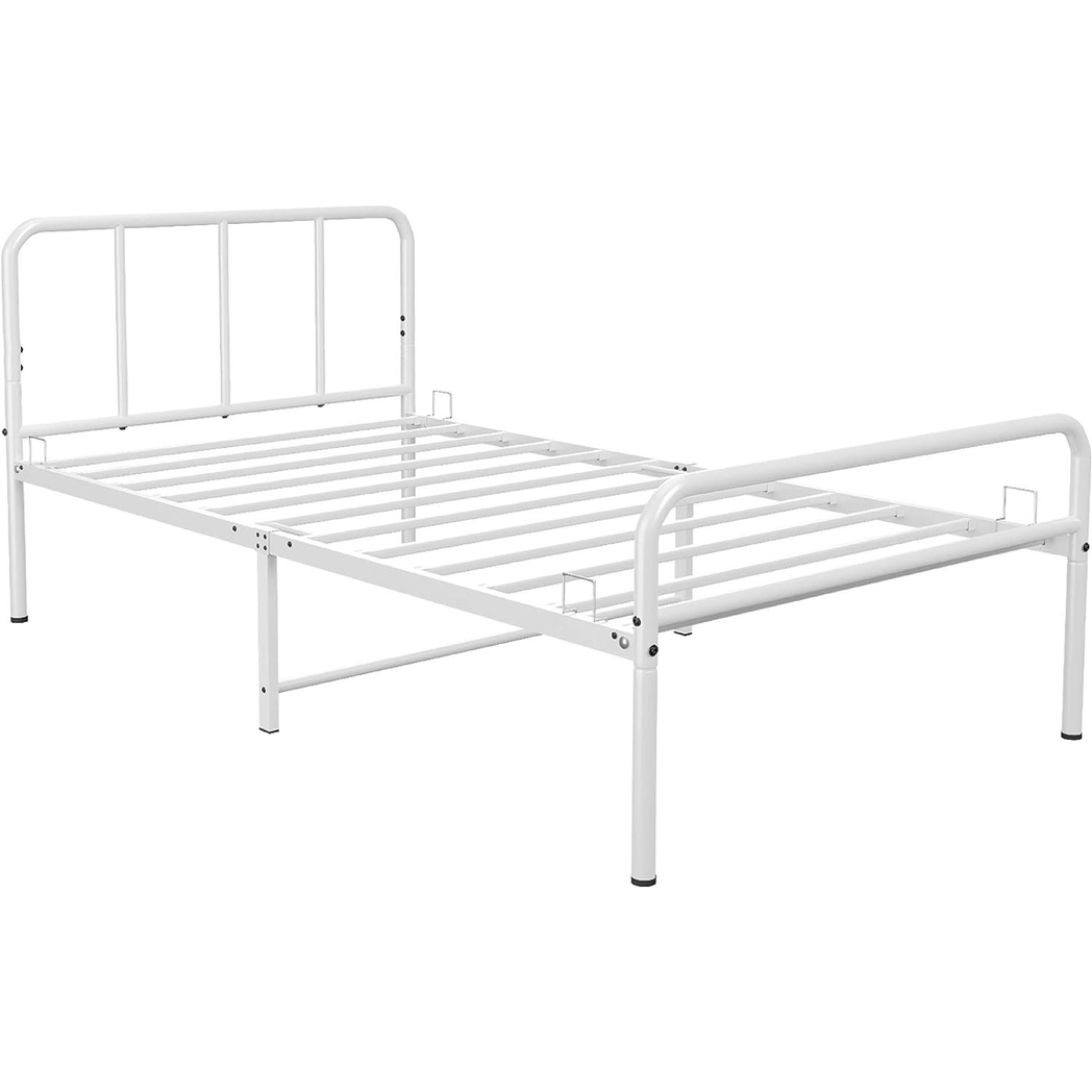 House of Home Extra Strong Single Metal Bed Frame with Rounded Head and Foot Board In White - Improved - Bed Frames