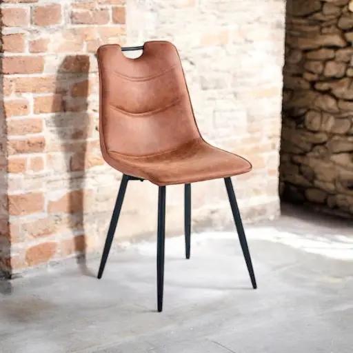 MSL BROWN FAUX LEATHER CHAIR BLACK METAL LEGS -