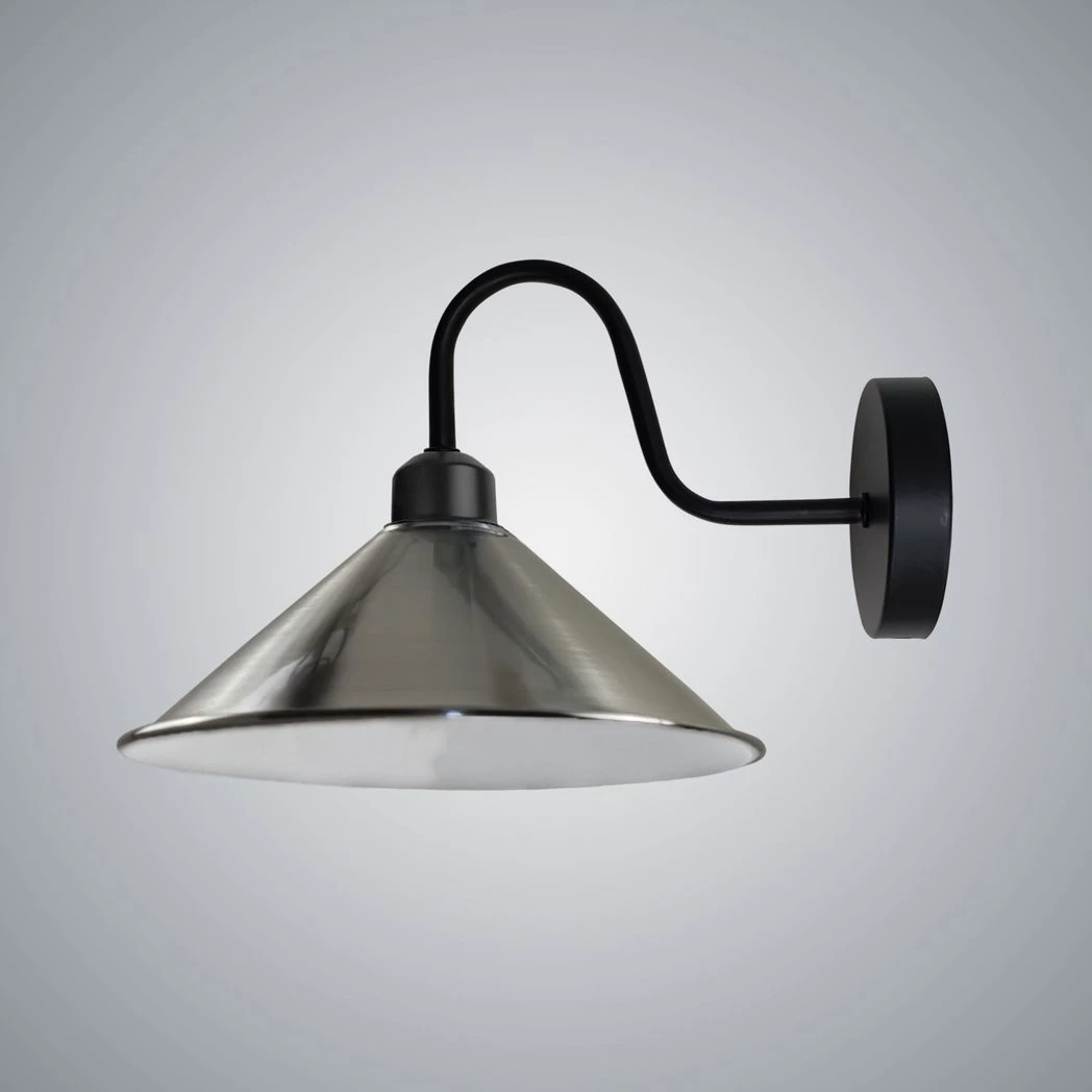 Un-branded Premium Wall Light Satin Nickel Cone Shade Swan Neck Entry - Wall Lights