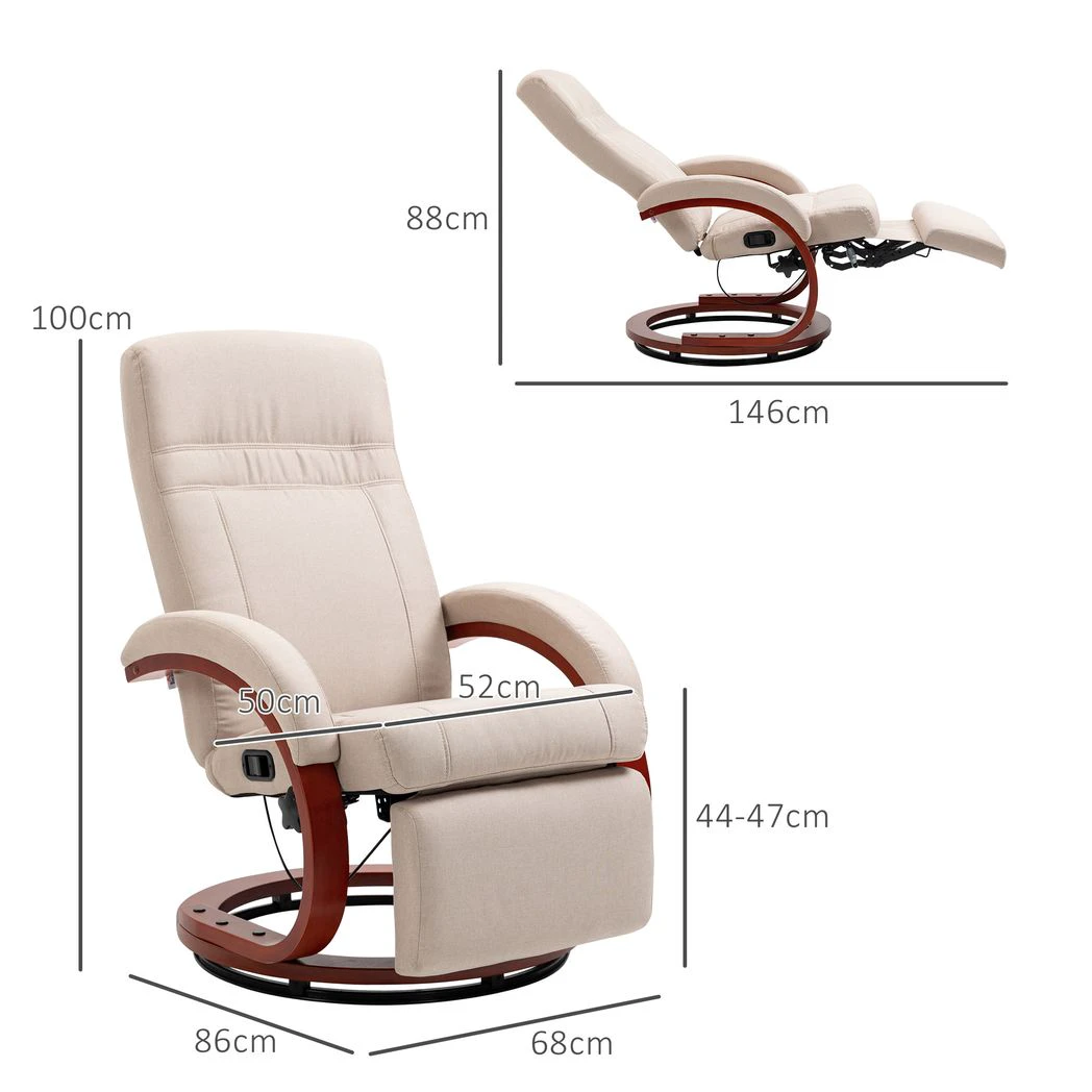 HOMCOM HOMCOM Manual Recliner Swivel Reclining Chair with Footrest Armrests Beige - Recliner