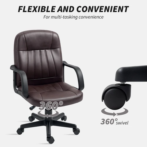 HOMCOM PU Leather Office Chair Swivel Home Computer Desk Chair, Dark Brown - Office Chair
