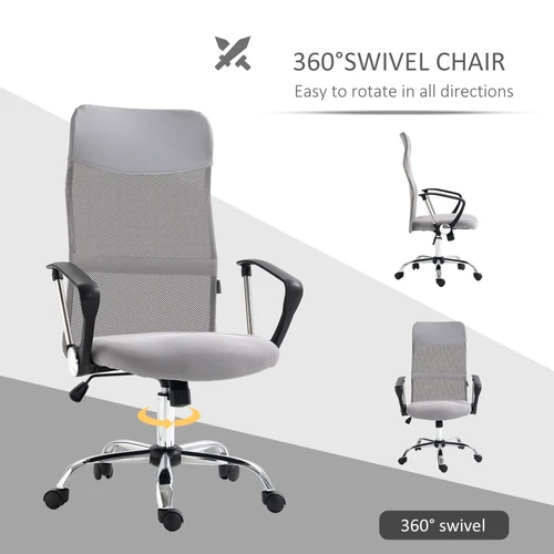 HOMCOM Executive Office Chair High Back Mesh Back Seat Desk Chairs, Light Grey by HOMCOM