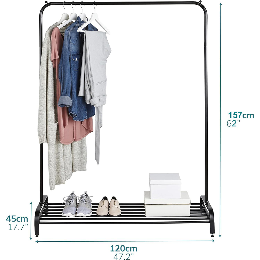 Direct Online Houseware Premium Clothes Rail Black Powder Coated Wide With Shelf - Wardrobe