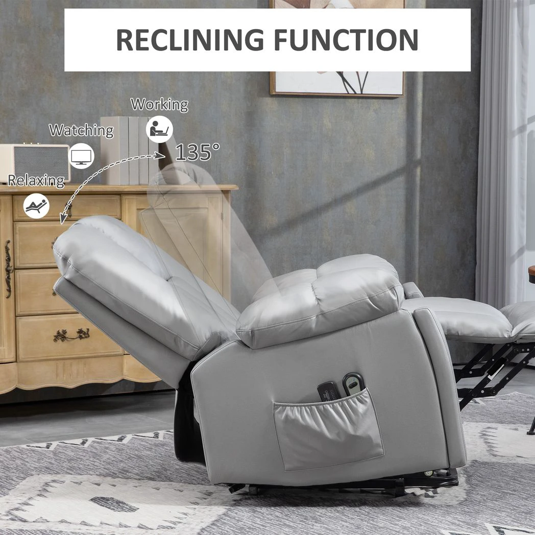 HOMCOM Riser and Recliner Chair for Elderly, Quick Assembly, Light Grey - Recliner