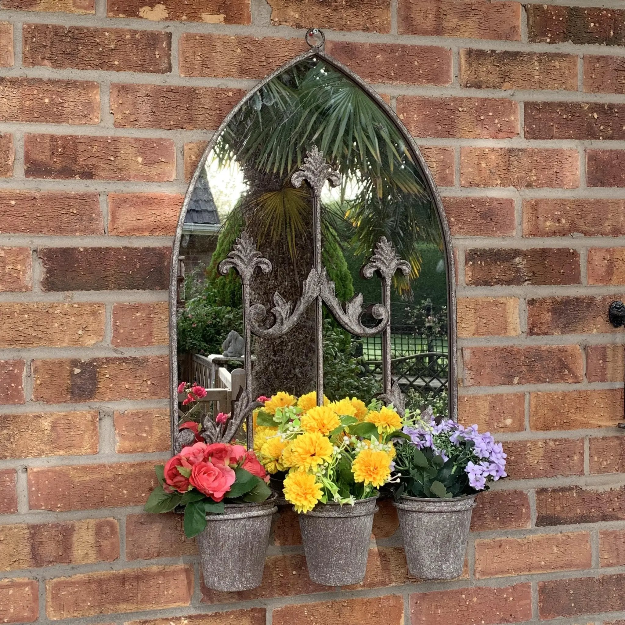 MSL RUSTY WALL MIRROR WITH TRIPLE PLANTER L15 x W45 x H78 cm - Dark Grey - Planters