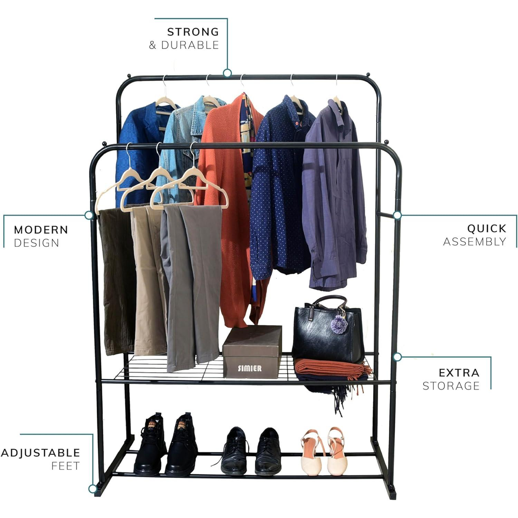 Sturdy Double Clothes Rail H153 W110 D50 30kg Capacity Home by Direct Online Houseware