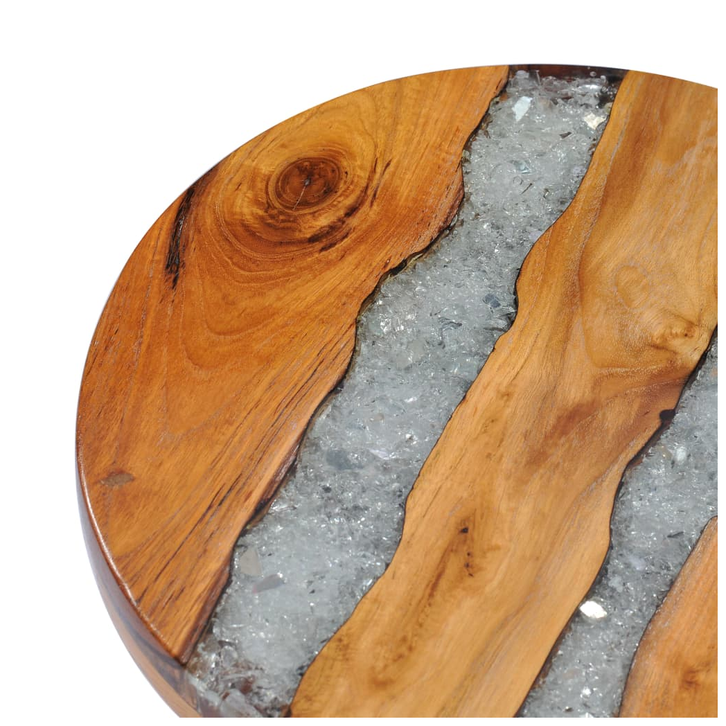 vidaXL VidaXL Coffee Table 40x45 cm Solid Teak Wood and Polyresin Round Top Rustic Living Room Decor - Coffee Table