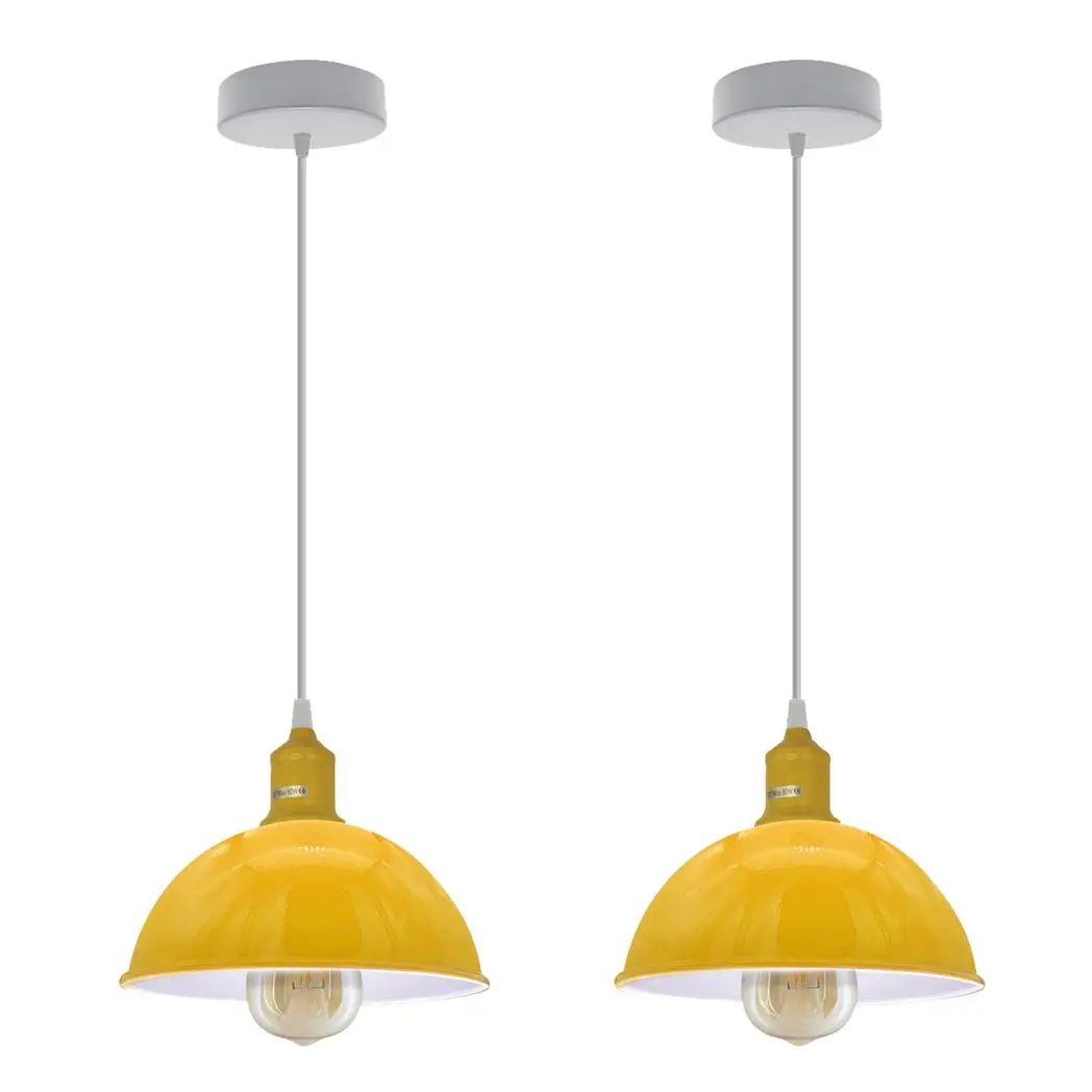 Un-branded 2Pack Dome Shaped Yellow Loft Style Sturdy Metal Lamp Shade Pendant Lights 21cm Bottom Spray Painted Finish Inner White - Pendant Lights
