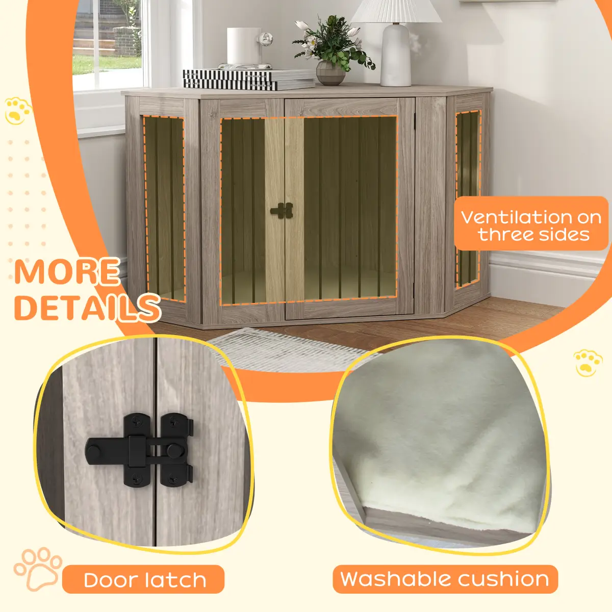PawHut PawHut Dog Crate Furniture for Large Dogs w/ Cushion, Door - Walnut Brown - Dog Crate