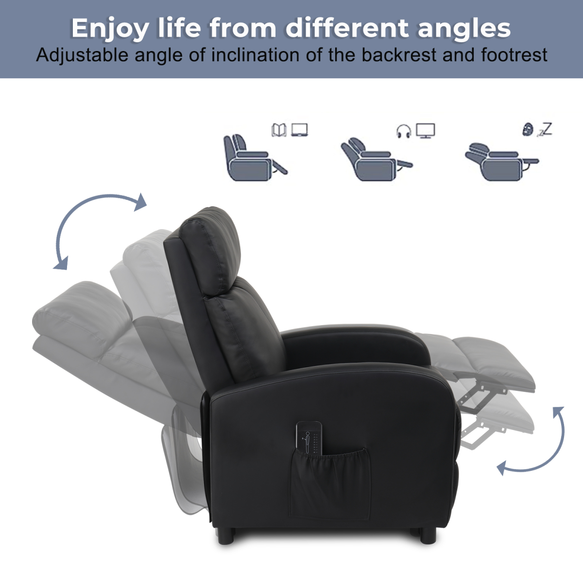 PU With 2-Point Massage Heating Function Recliner Black - from N/A