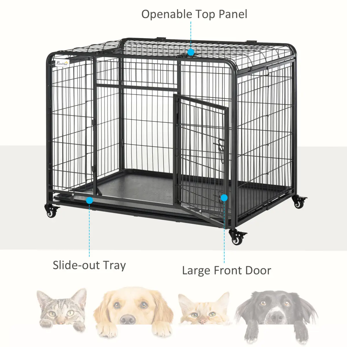 Unbranded 78x109cm Metal Dog Cage Kennel w/ Locking Door & Wheels Large Pets Pawhut - Dog Kennel