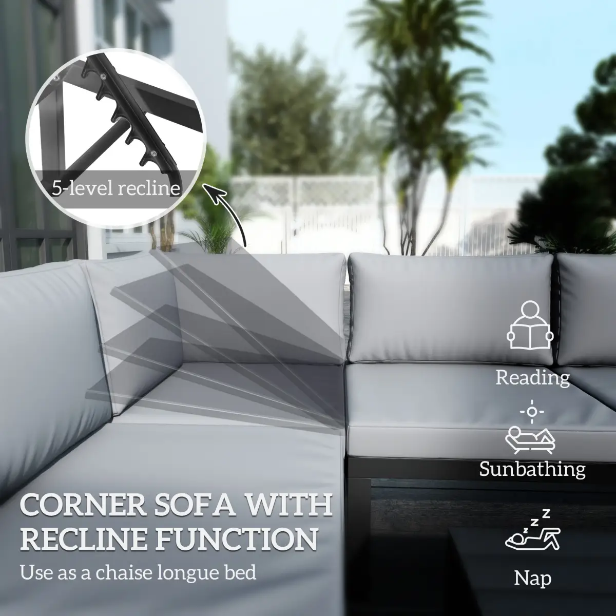 Outsunny Outsunny 4 PCs Garden Set w/ 5-Level Recline Corner Conversation Sofa Set - Garden Sofa Sets