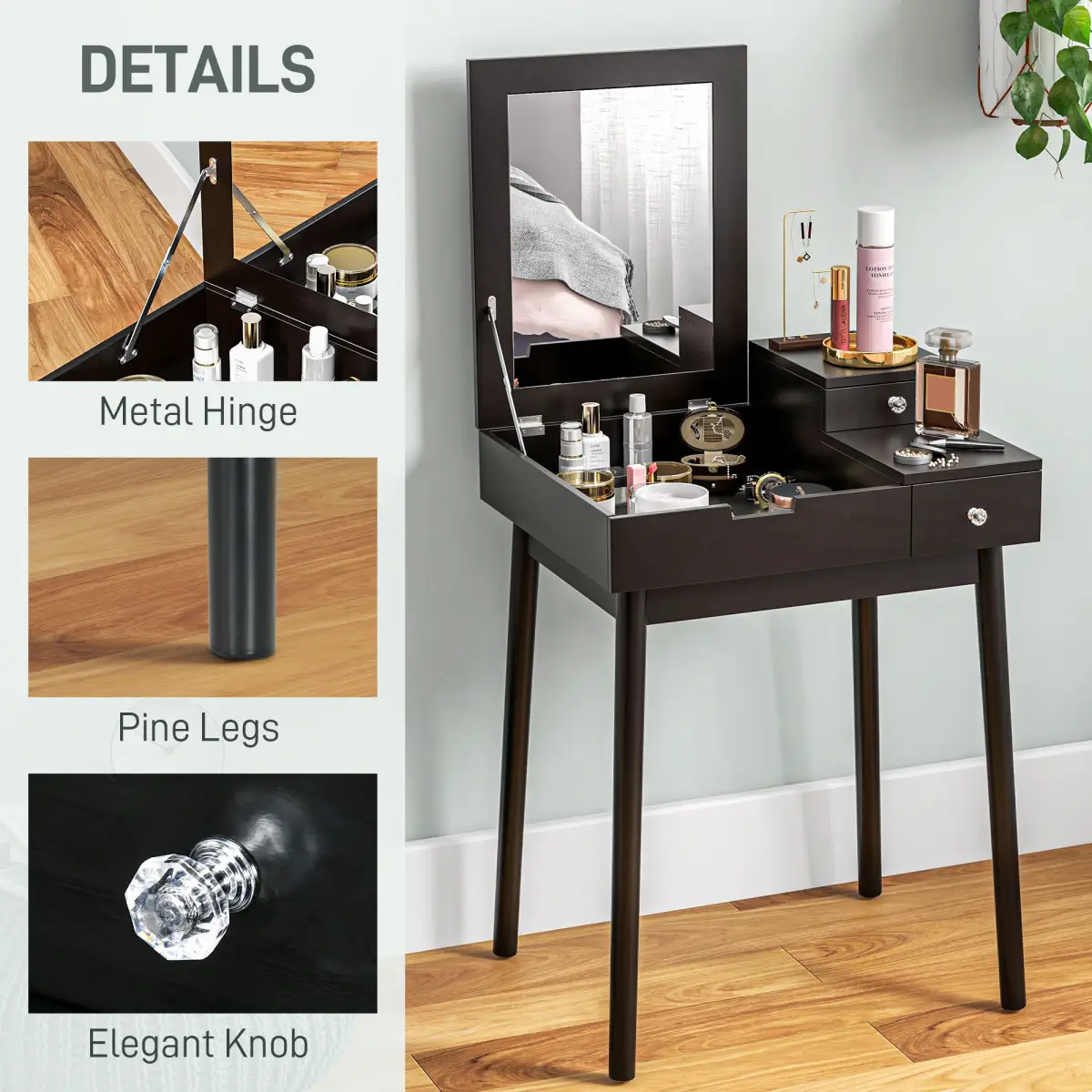 HOMCOM HOMCOM Dressing Table Vanity Desk Flip-up Mirror 2 Drawers, Black - Desk
