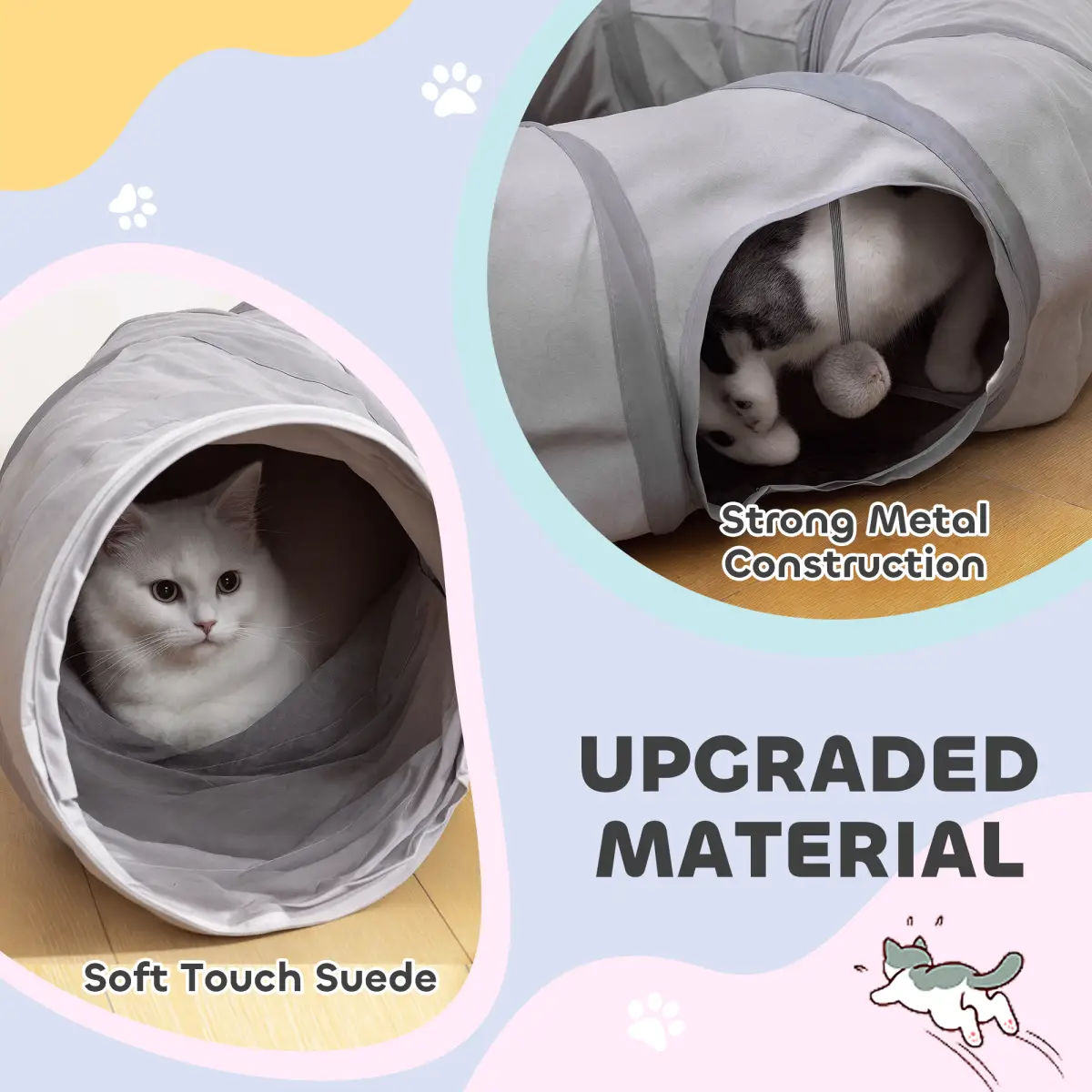 PawHut PawHut 2 in 1 Cat Tunnel with Bed, Cat Play Tunnel for Indoor Cats, Grey - Cat Beds