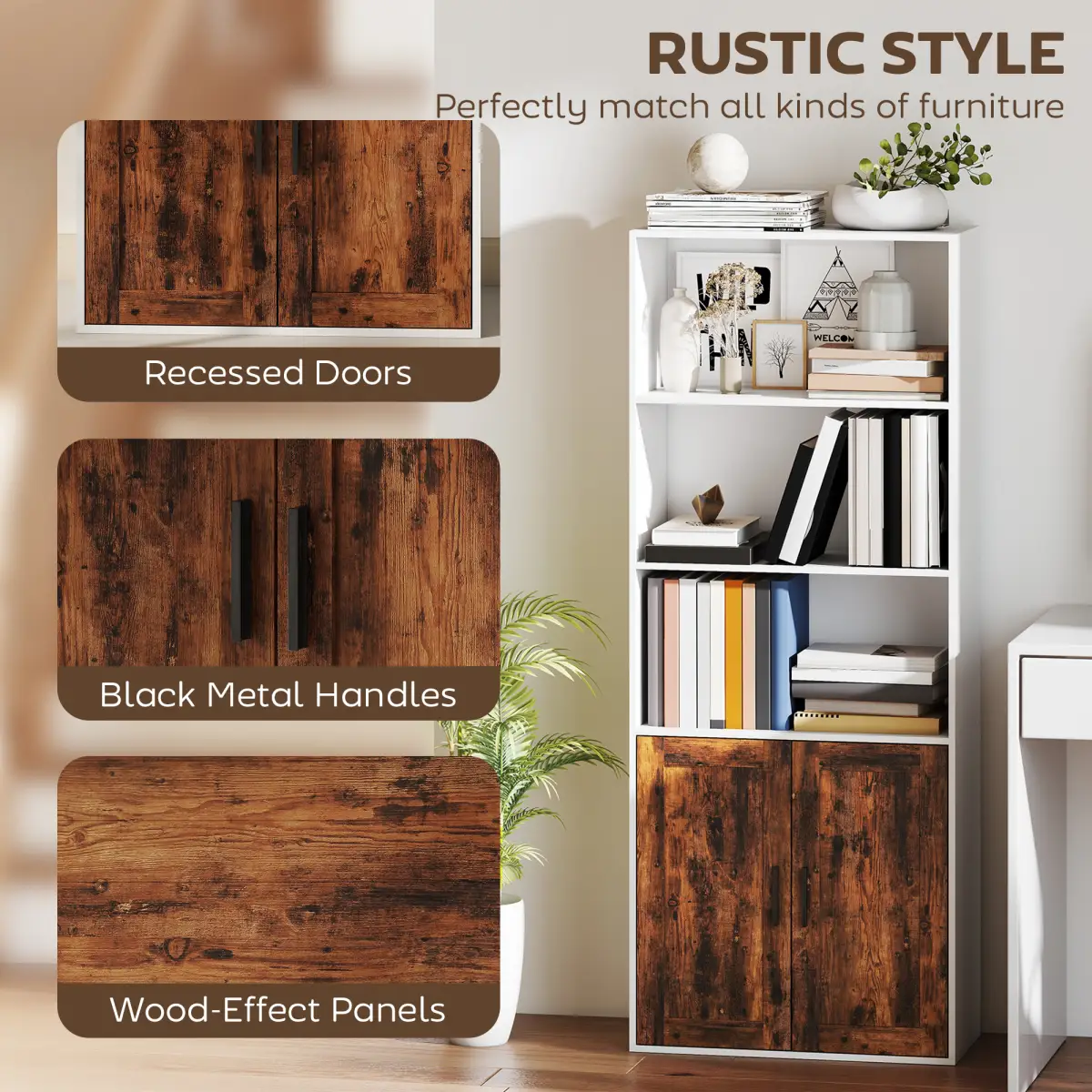 HOMCOM HOMCOM 5-Tier Bookcase, Tall Bookshelf with Adjustable Shelf, Rustic Brown - Bookcase