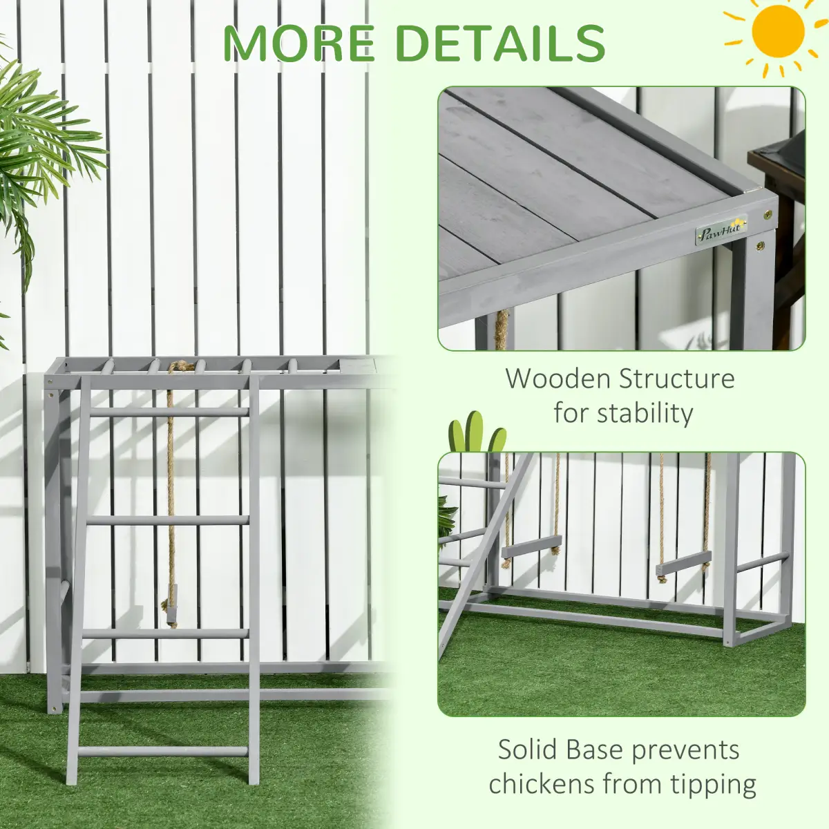 PawHut PawHut Chicken Activity Play Chicken Coop with Swing Set for 3-4 Birds, Grey - Chicken Coop