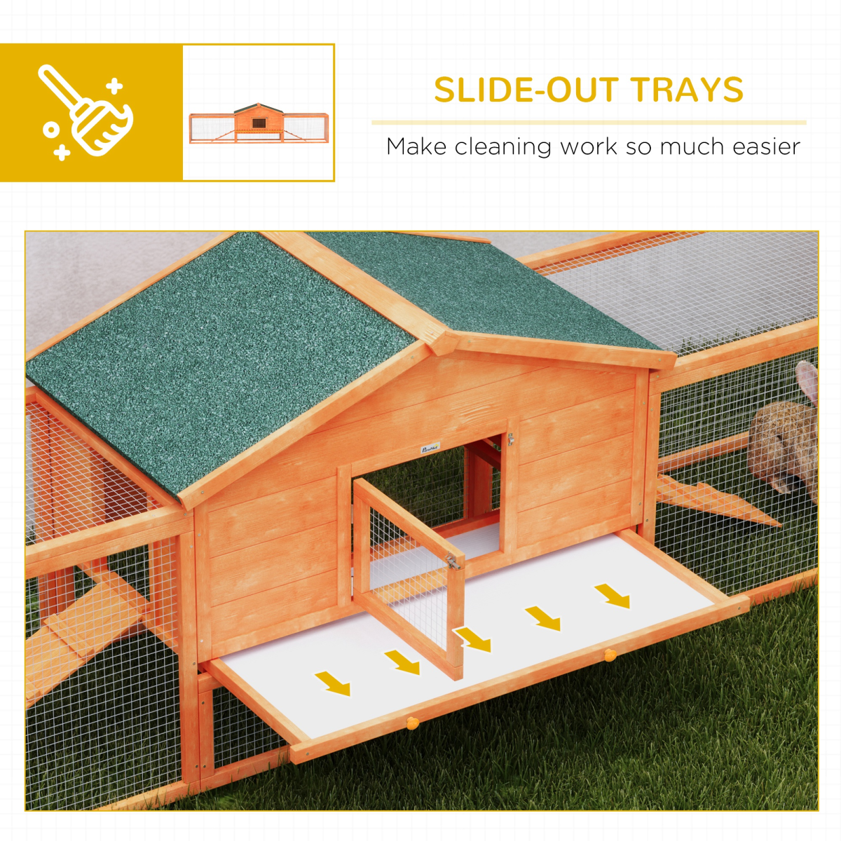 PawHut Wooden Rabbit Hutch Guinea Pig Hutch, Orange, 309 x 70 x 87cm - from PawHut