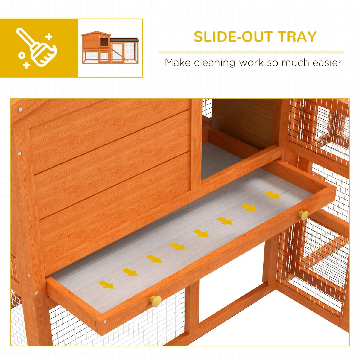 PawHut PawHut Wooden Rabbit Hutch with Run, Ramp, Slide-out Tray, Orange - Rabbit Hutch