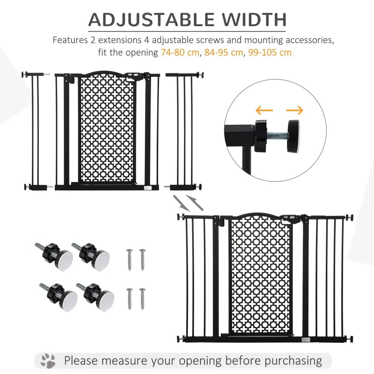Unbranded 74-105 cm Pet Safety Gate Pressure Fit Stair with Double Locking, Black Pawhut - Pet Gate