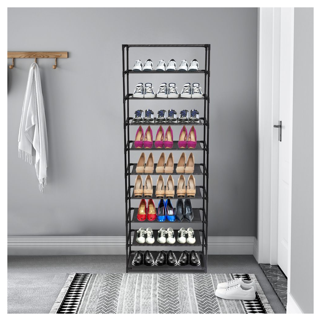 10 Tier Stackable Shoe Rack Storage Shelves - Stainless Steel Frame Holds 50 Pairs Of Shoes by N/A