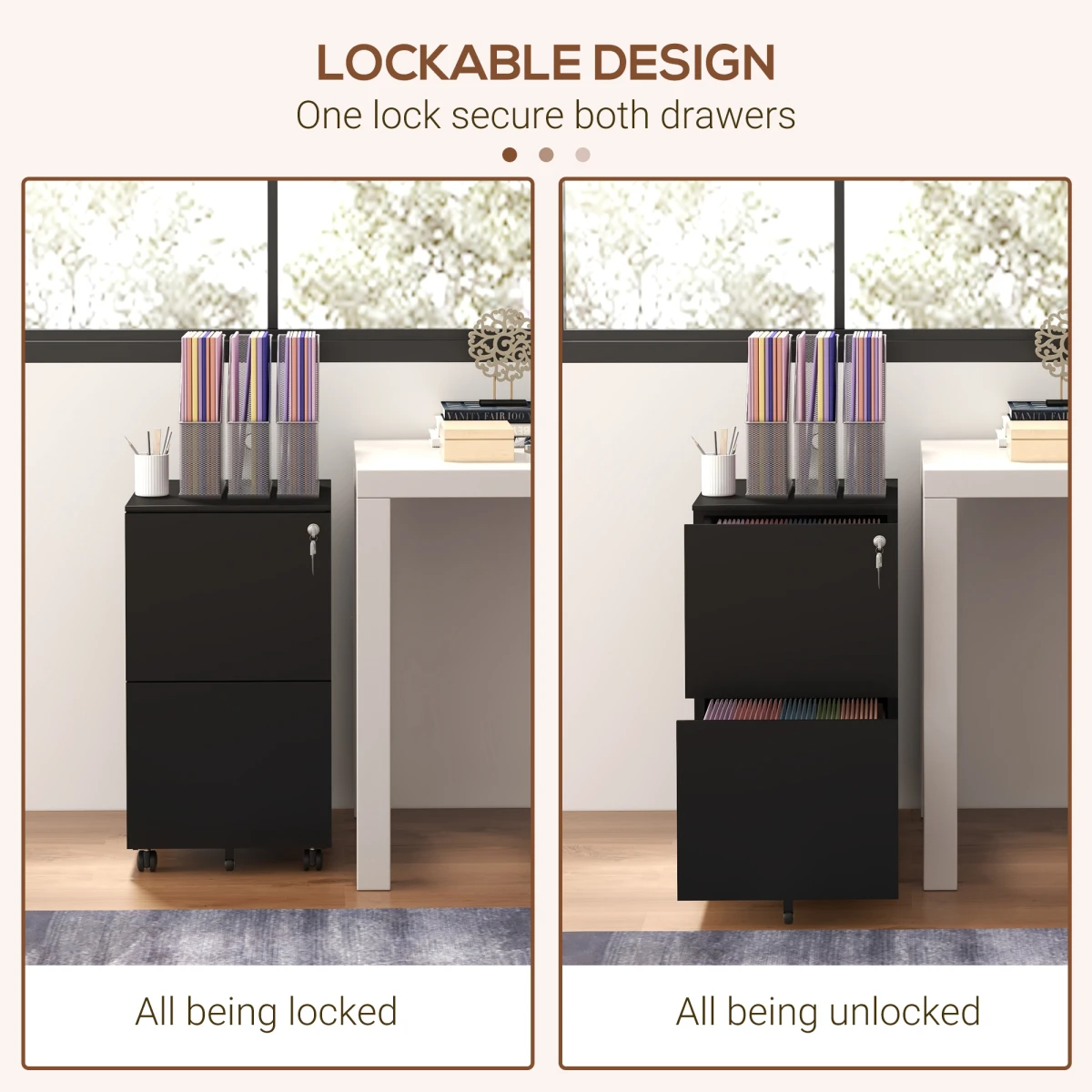 Vinsetto Compact Two Drawer Steel File Cabinet With Lock And Adjustable Hanging Bars For Home Office by Vinsetto