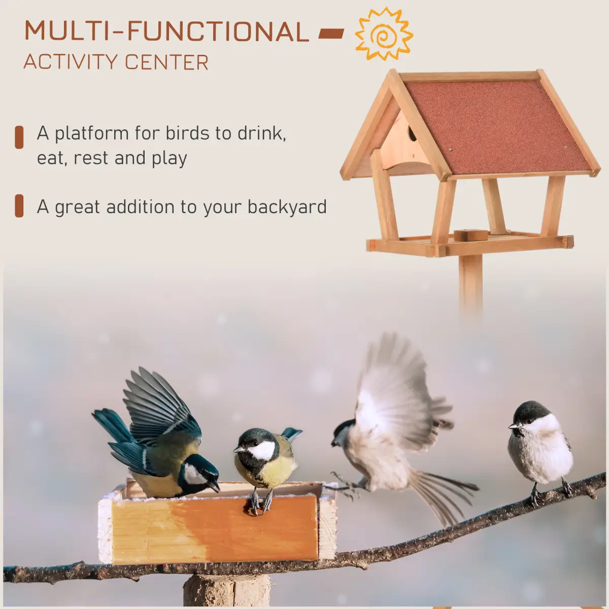 Pawhut Wooden Bird Feeder Stand for Garden Pre-cut Weather Resistant 49 x 45 x 139cm - Bird Feeder