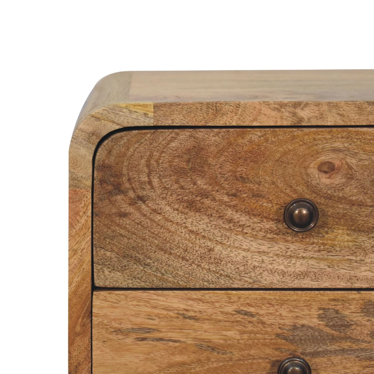 Artisan Nightstand Mini Solid Mango Wood Oak Finish Curved Edges Two Drawer Bedroom Decor for Small Spaces by Artisan Furniture
