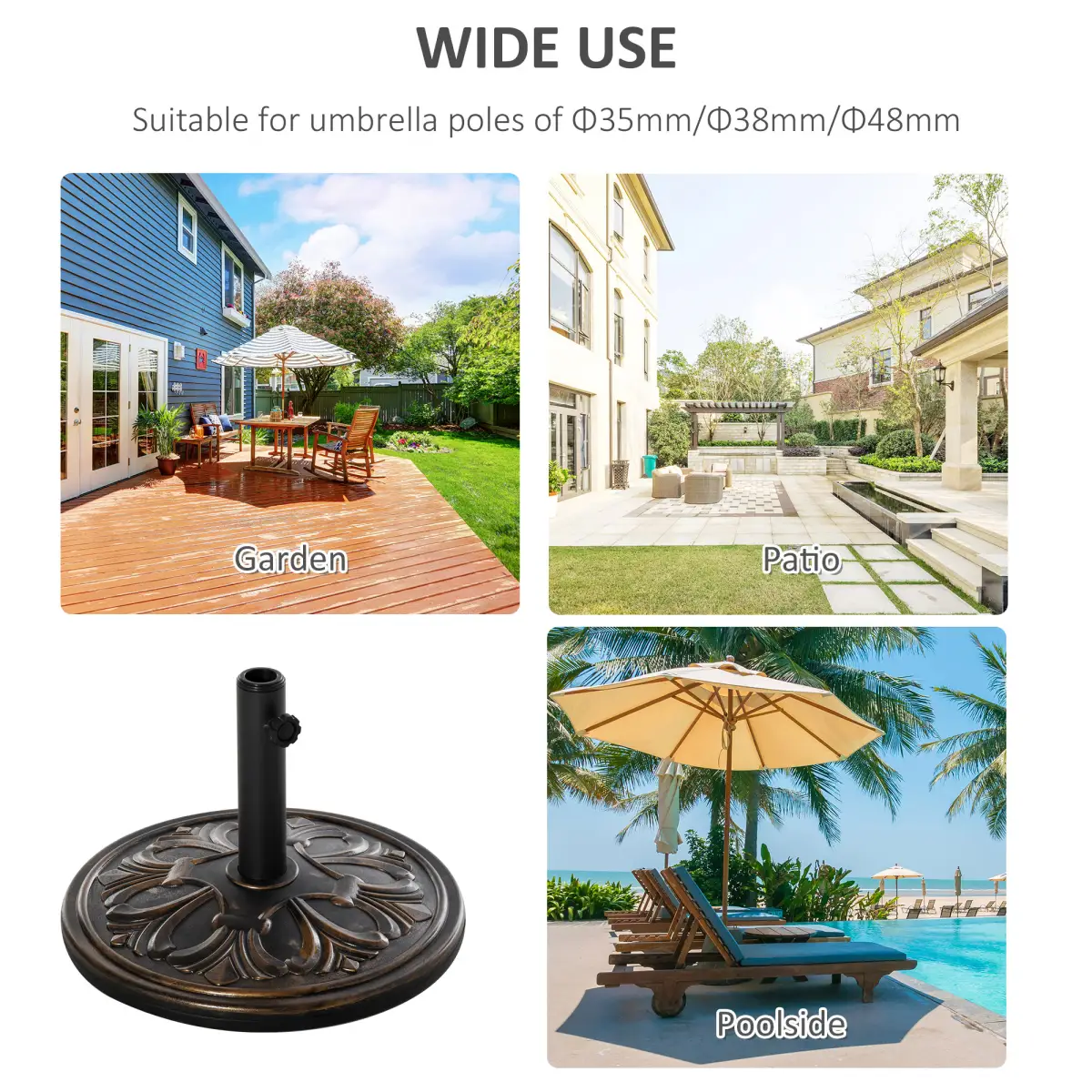 Outsunny Outsunny 13KG Round Parasol Base Heavy Duty Cement Stand Umbrella Holder Bronze - Parasol