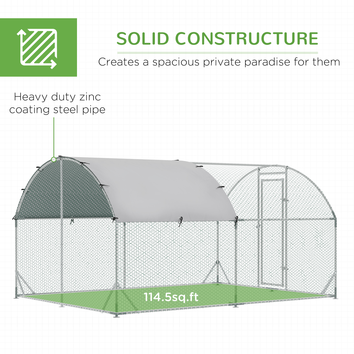Walk-In Chicken Run Galvanised Chicken Coop w/ Cover 2.8 x 3.8 x 2m Pawhut - from Unbranded