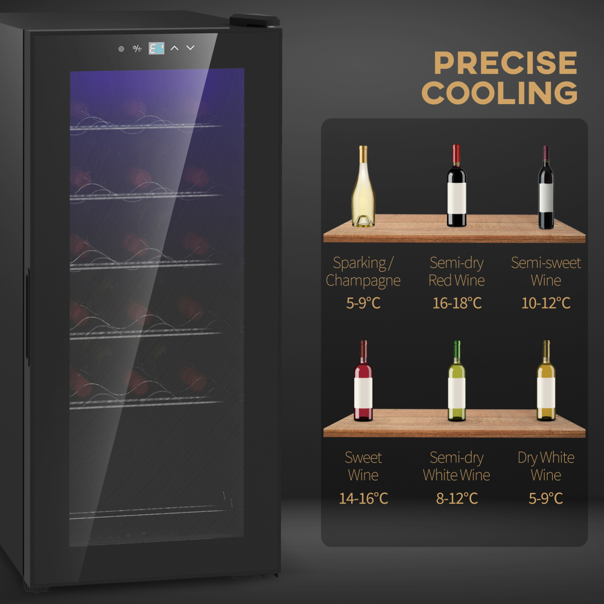 HOMCOM 50L Undercounter Wine Cooler Fridge with LED Light Glass Door 18 Bottles - from HOMCOM