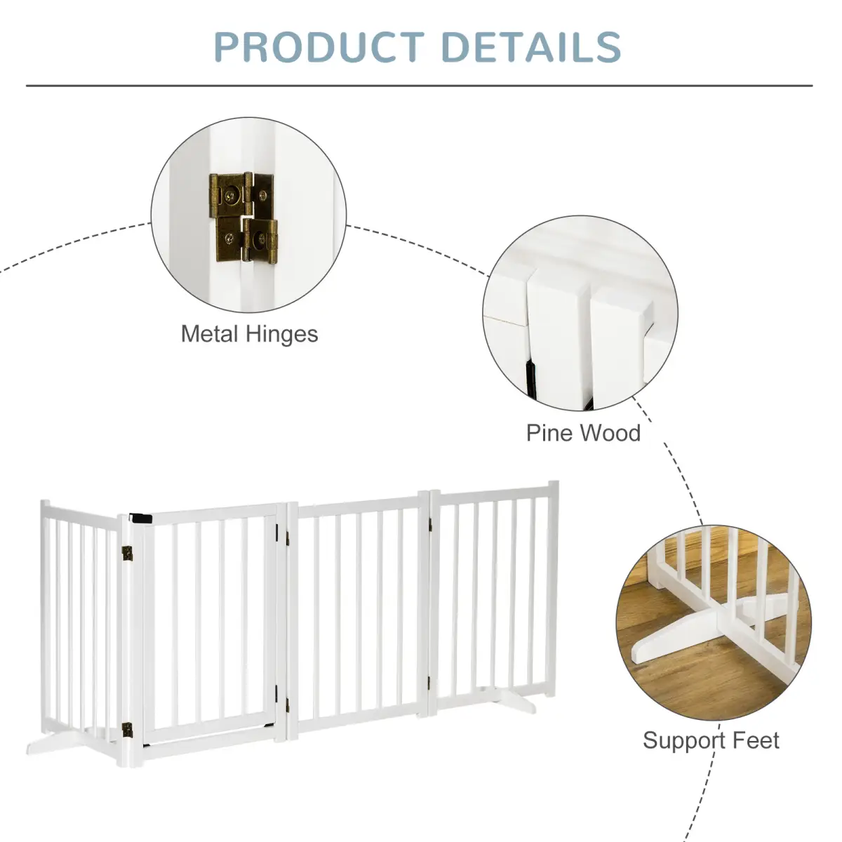 Unbranded Freestanding Pet Gate w/ 2 Support Feet for Doorways Stairs White Pawhut - Pet Gate