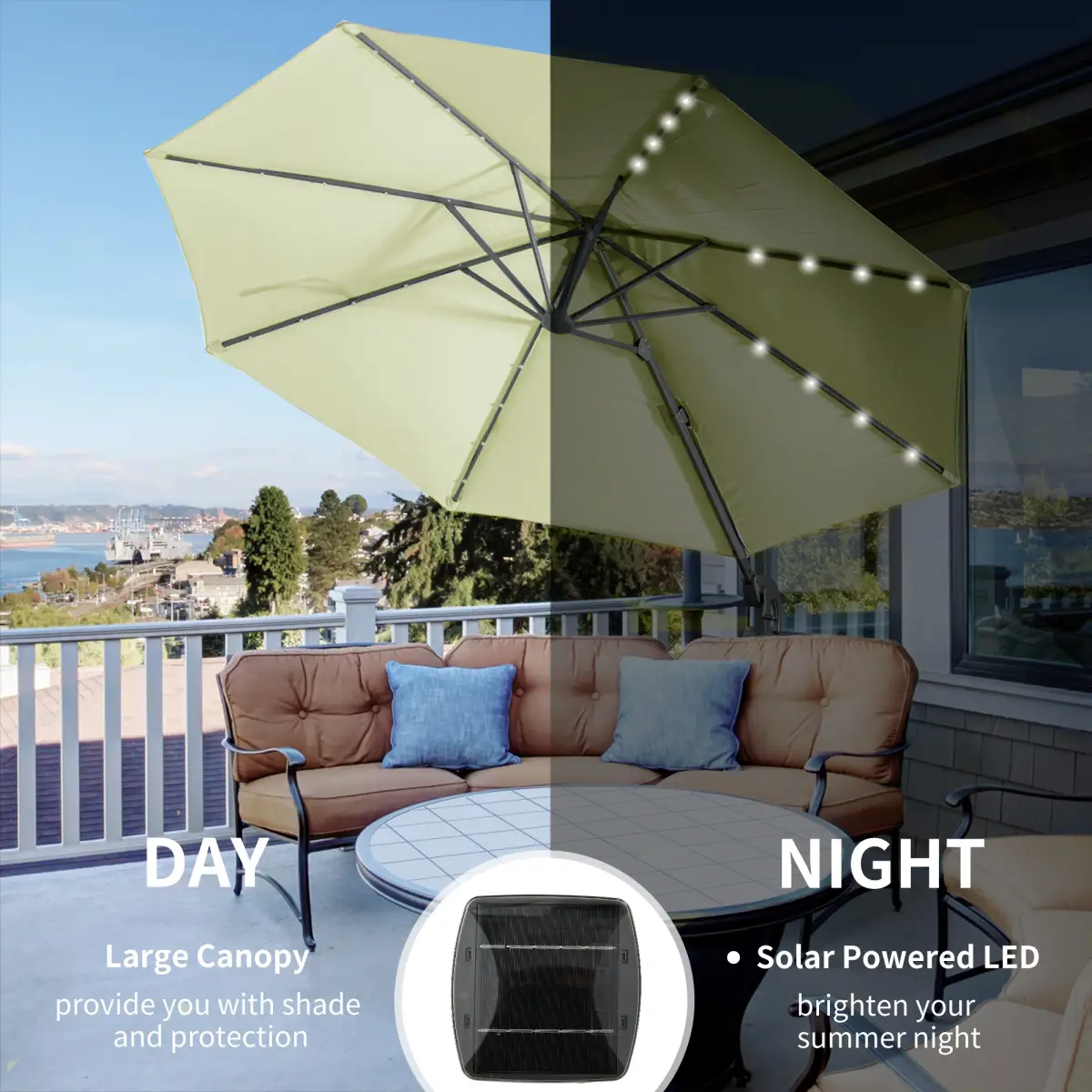 Outsunny 3m Cantilever Parasol Patio Umbrella with LED Solar Light Beige - Parasol