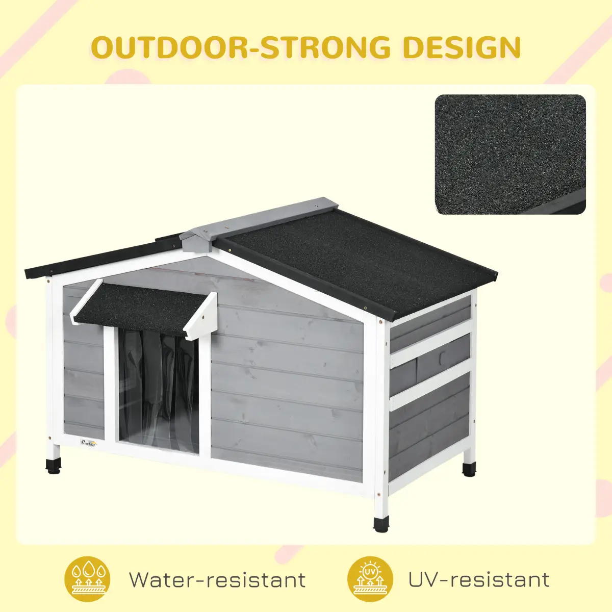 PawHut PawHut Wooden Dog Kennel for Outside 97L x 72W x 65Hcm, Grey - Dog Kennel
